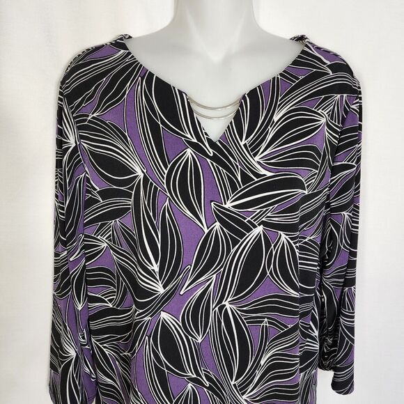 Chico's Easywear Womens Top Size 2 Large Leafy Lines Double Bar Tee 3/4 Sleeve - Picture 3 of 10